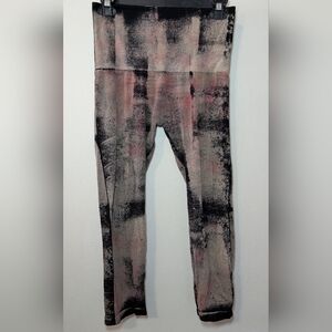 M. Rena Seamless Printed Leggings Black Tan Tummy Tuck Waistband Womens One Size